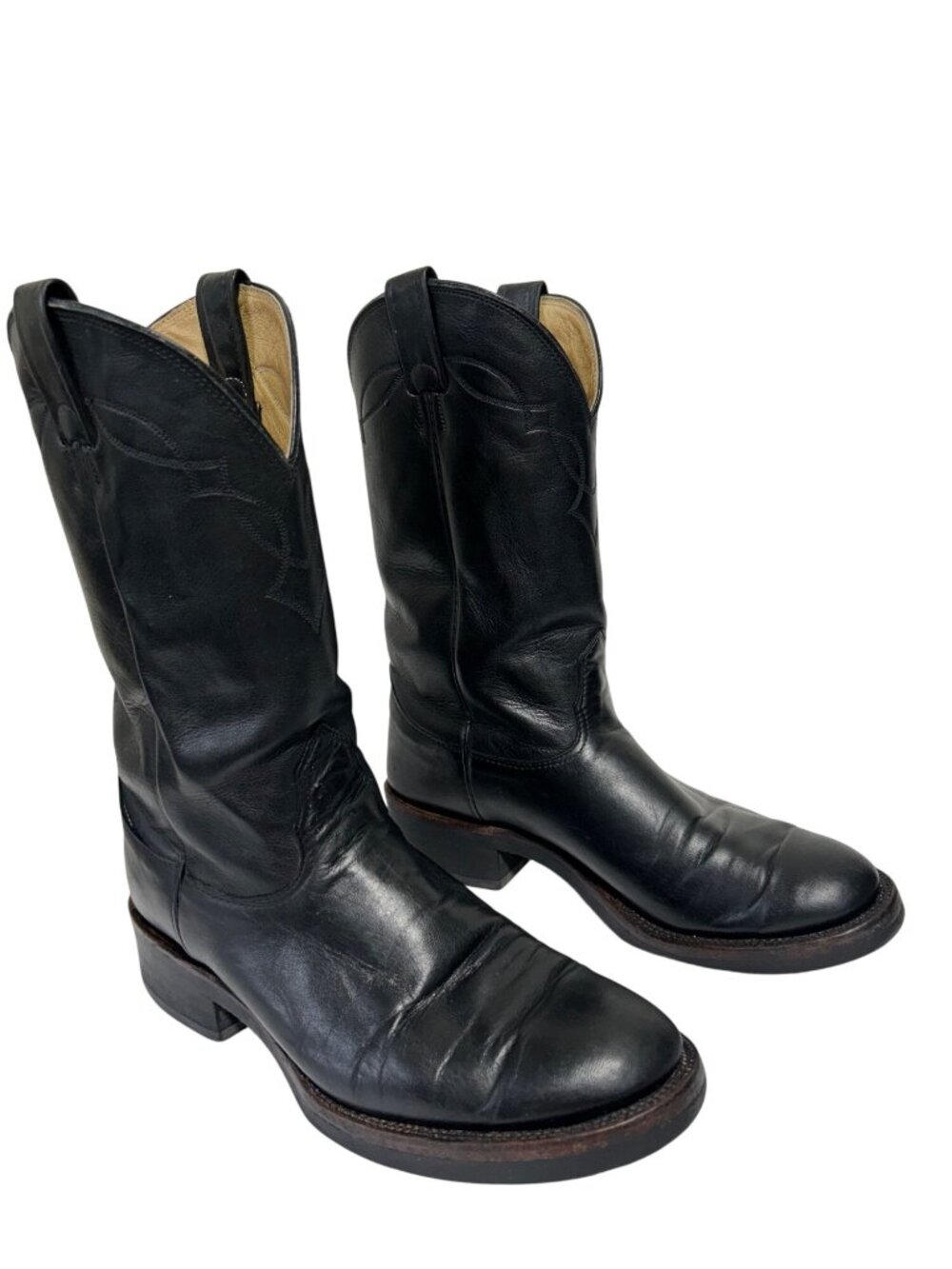 Nocona Mens Sz 9.5 Black Leather Western Cowboy Boots Made In USA